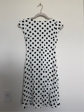 LOFT White Dress with Black Polka Dots